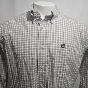 Cinch Button Down Shirt Mens Size Medium Gray Check Plaid Country Western